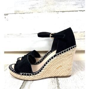Marc Fisher Womens 9 Black Karli Suede Espadrille Wedge Platform Summer Sandal